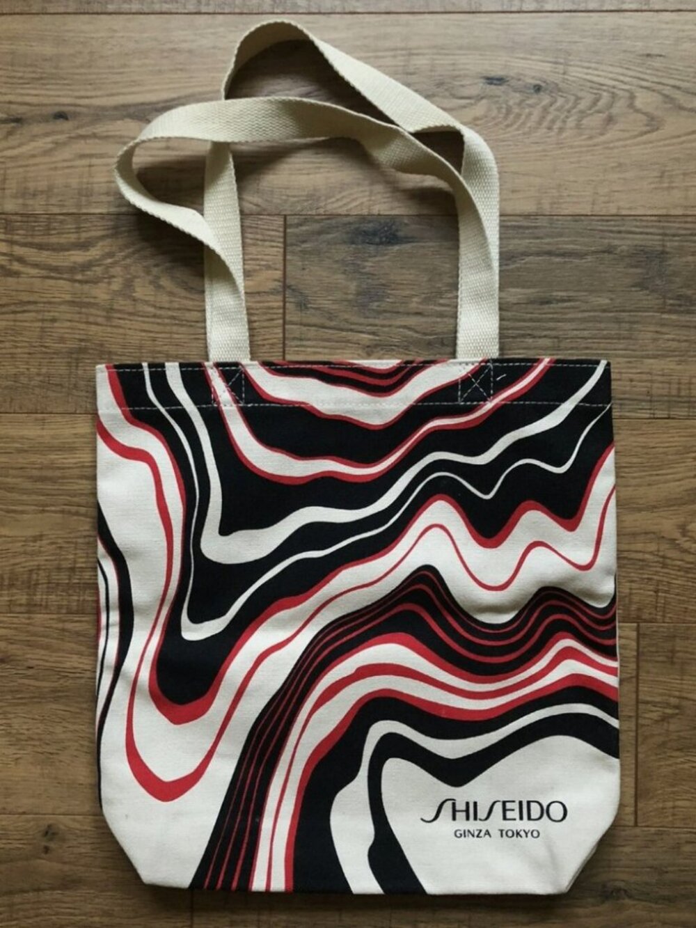 Shiseido Canvas Shoulder Tote Bag Ginza Tokyo Japanese Suminagashi Design